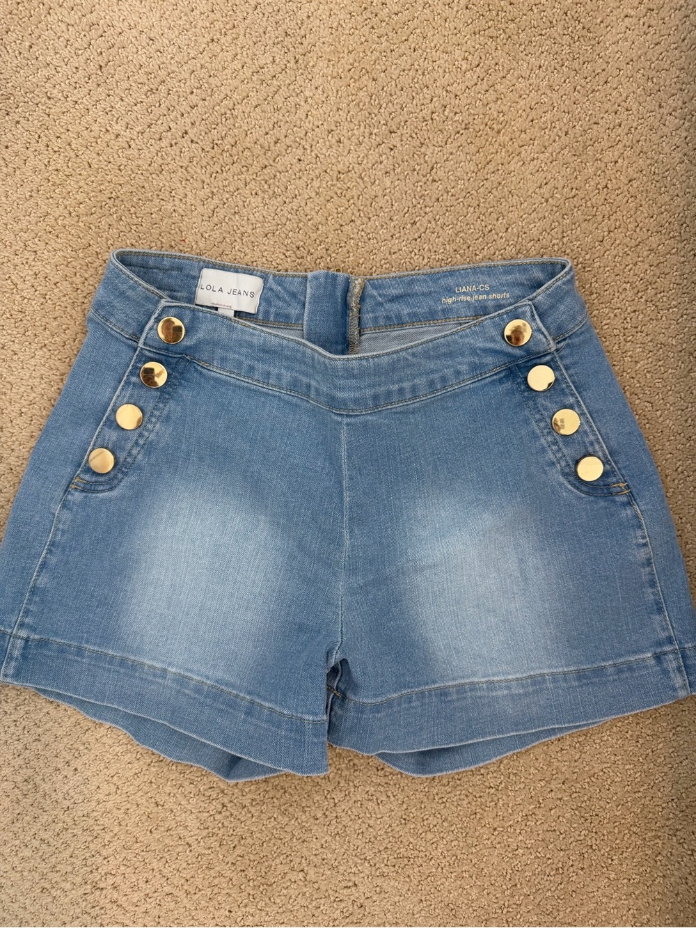 Lola Jeans Liana CS Light Blue High-Rise Denim Shorts with Gold Buttons